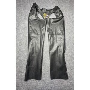 UNIK Leather Chaps Pants Mens XL Black Genuine‎ Biker Motorcycle Snap Zip Riding